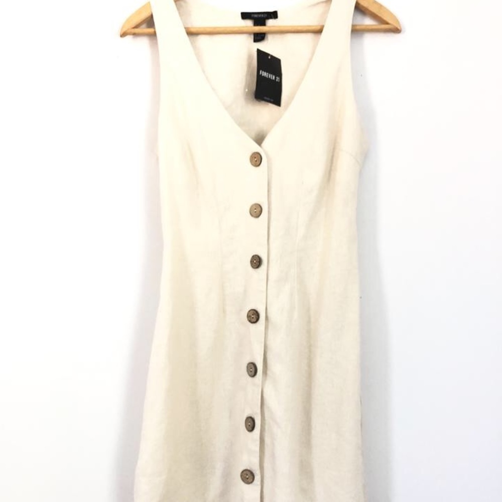 Forever 21 Linen Khaki Button Up Shift Dress